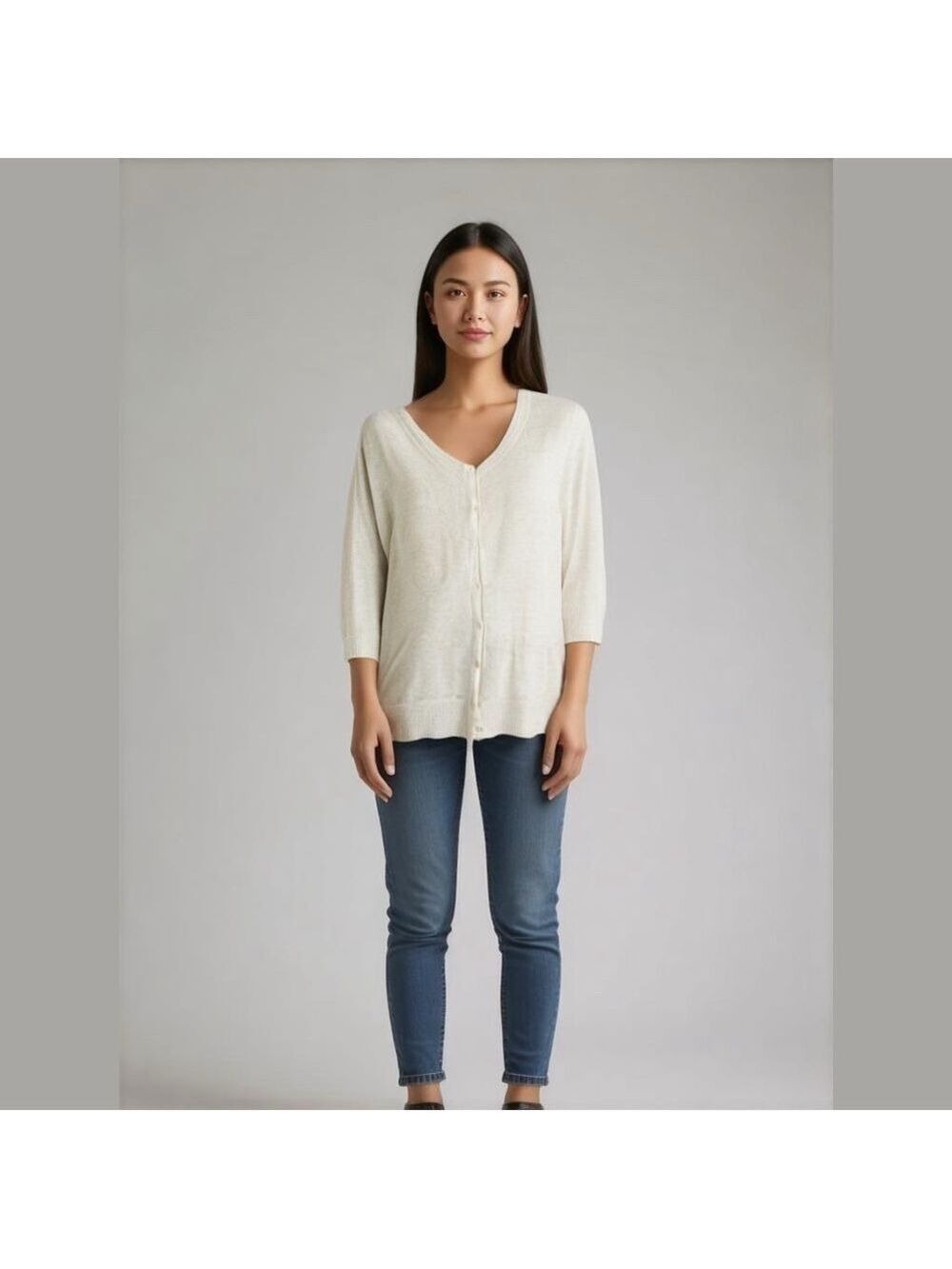 GAP Cotton Cashmere  Cardigan Oversized Lightweight Minimalist Chic Cream Size L